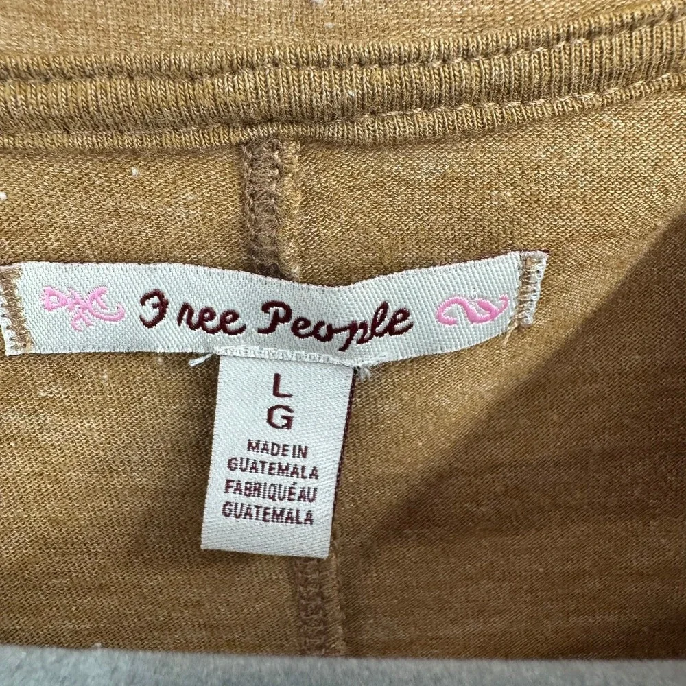 Free People Ruched Sleeve Top Womens L Brown OB1581264 Gathered Slub Tee